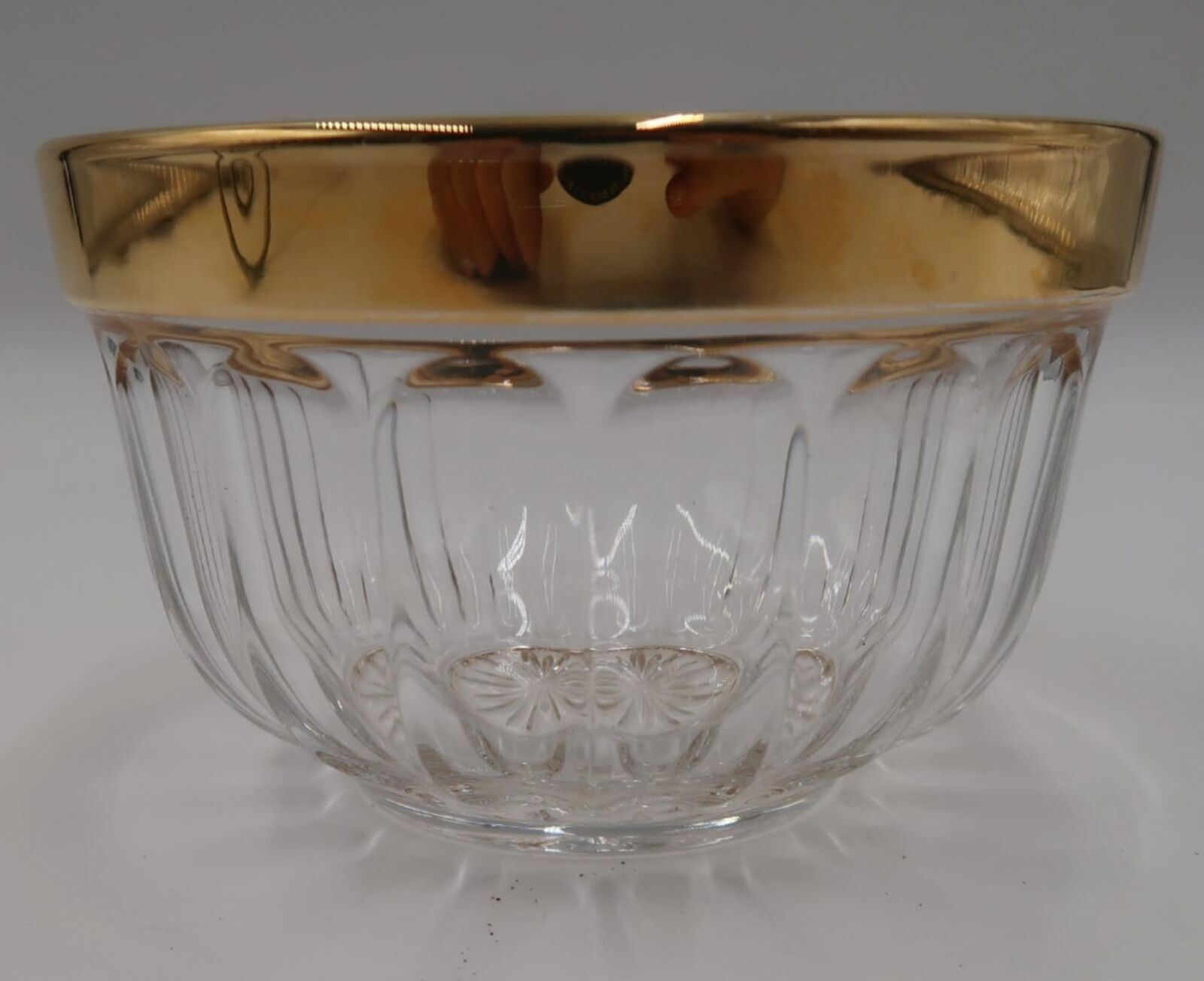 1920s WIDE GOLD RIMMED CLEAR PRESSED GLASS BERRY BOWL EXCELLENT CONDITION GL1-8