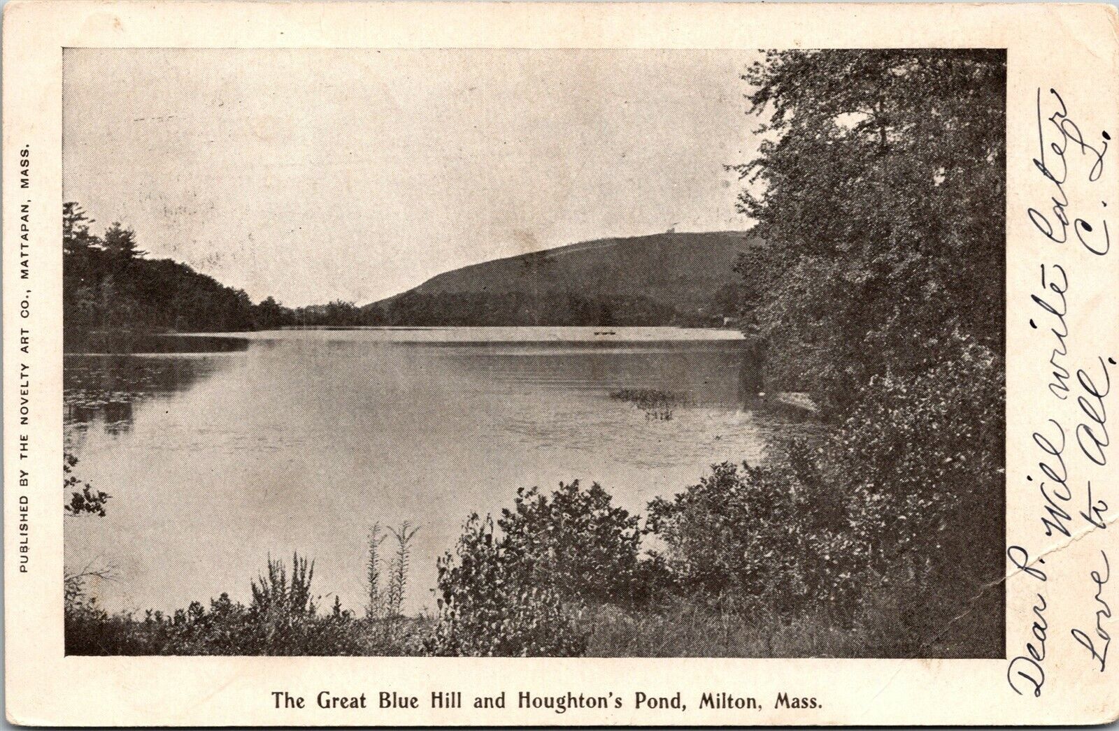 Vtg Milton Massachusetts MA Great Blue Hill and Houghton\'s Pond Postcard