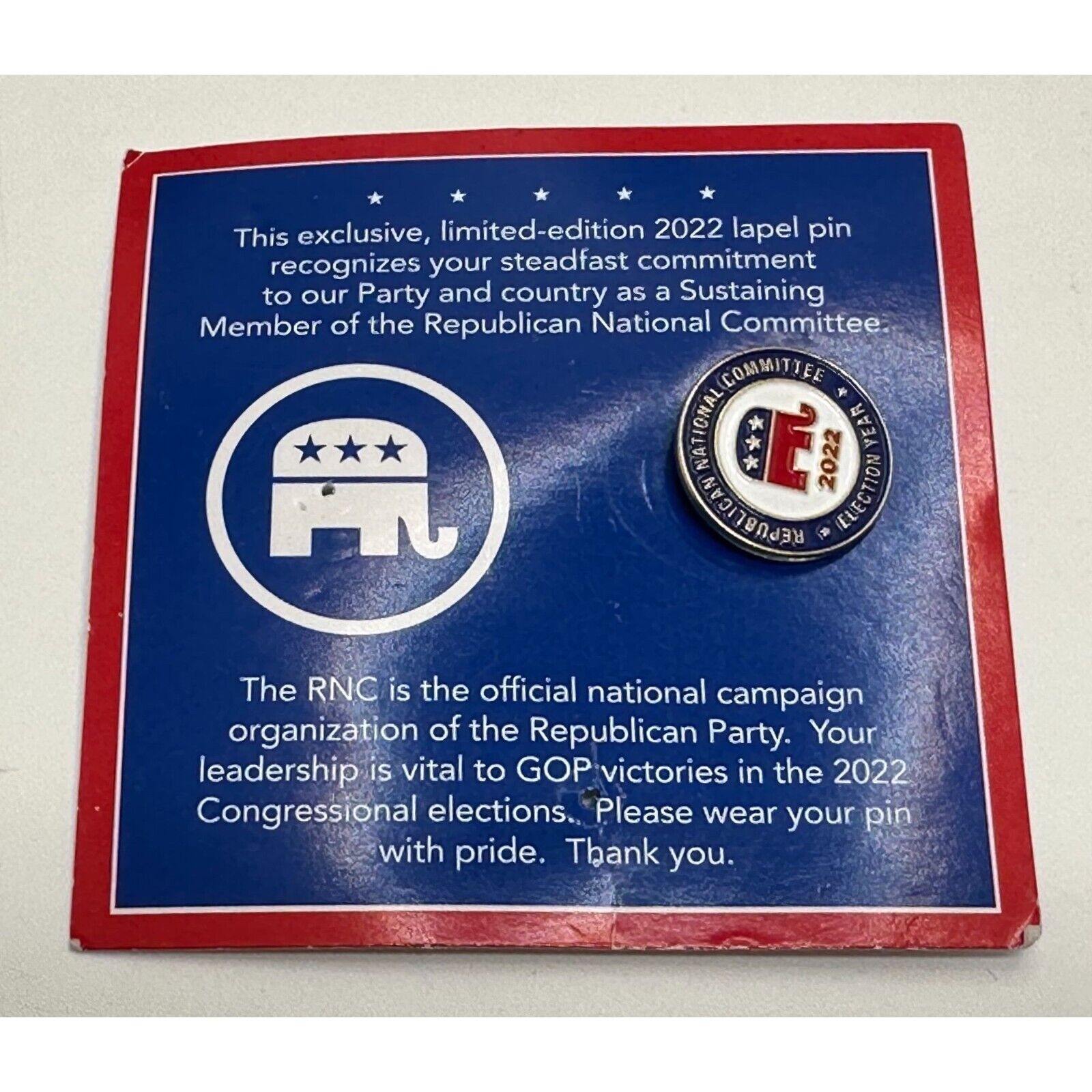 GOP Republican National Committee RNC Political 2022 Election Year Lapel Pin