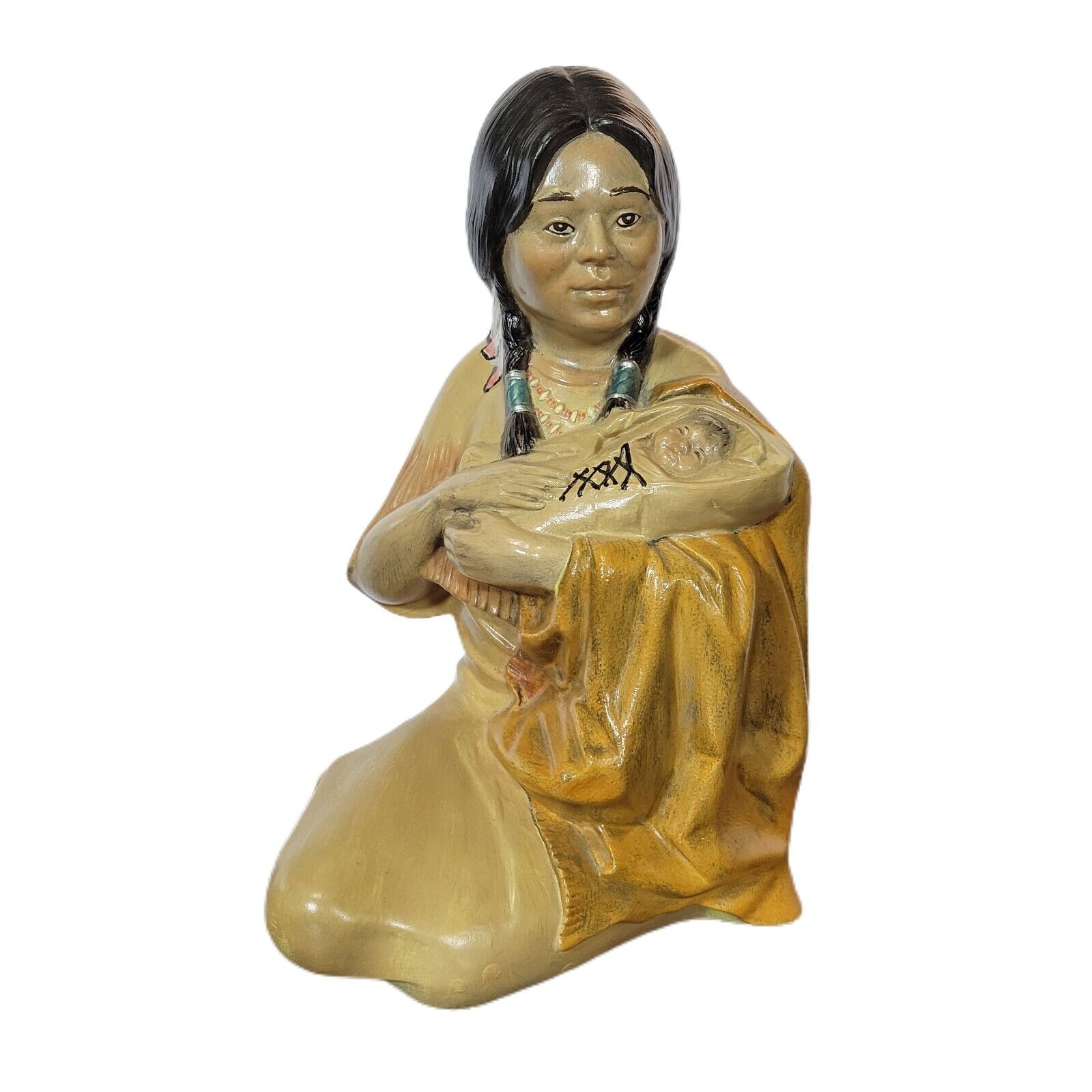 Native American Woman and Child Ceramic Statue Western Ceramics 1983