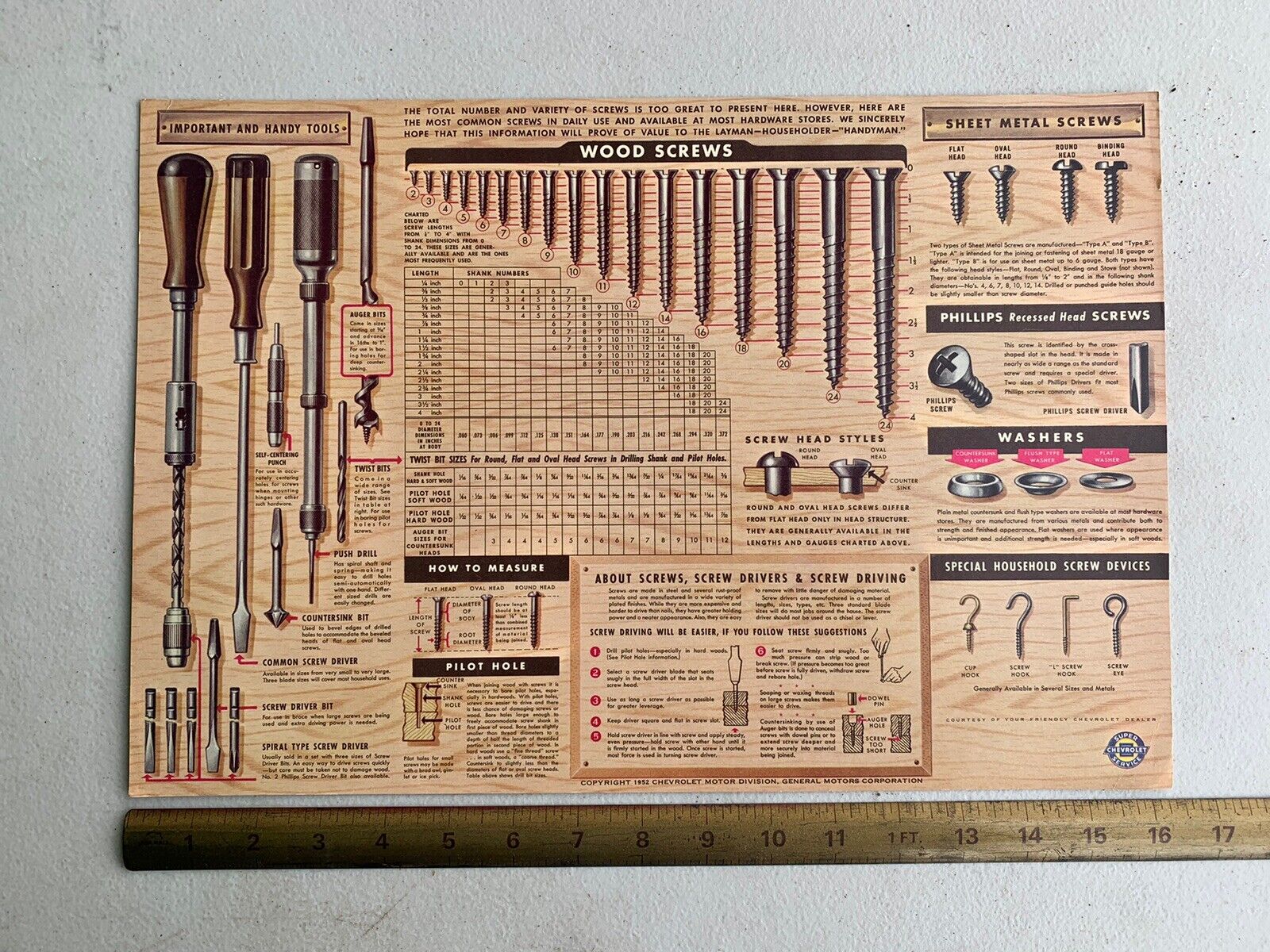 1952 Super Chevrolet Service Hand Tools Poster ~ Important and Handy Tools