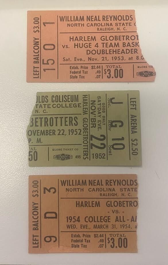 (3) Vintage Harlem Globetrotters Ticket Stubs- 1952 1953 1954