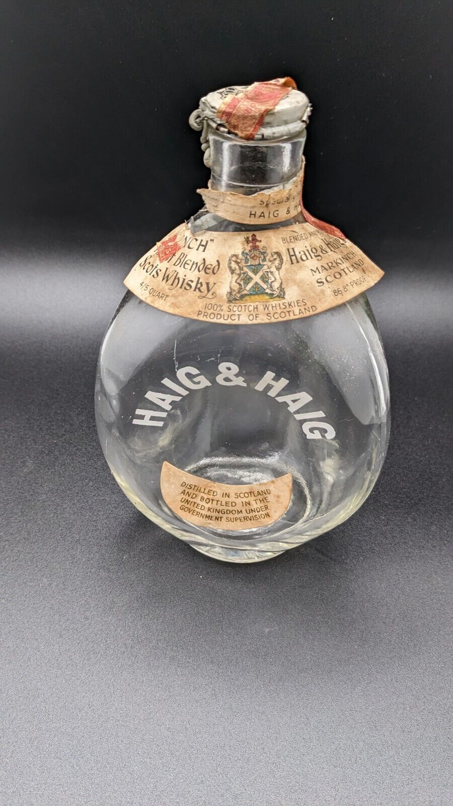 Vintage Haig and Haig Pinch Scotch Whiskey Bottle w/Original Cap & Labels