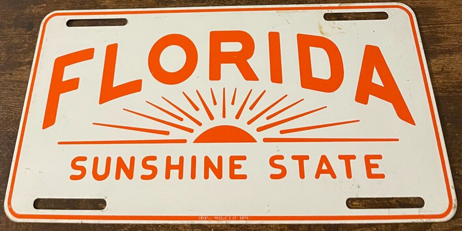 Vintage Florida Sunshine State Booster License Plate Sunburst