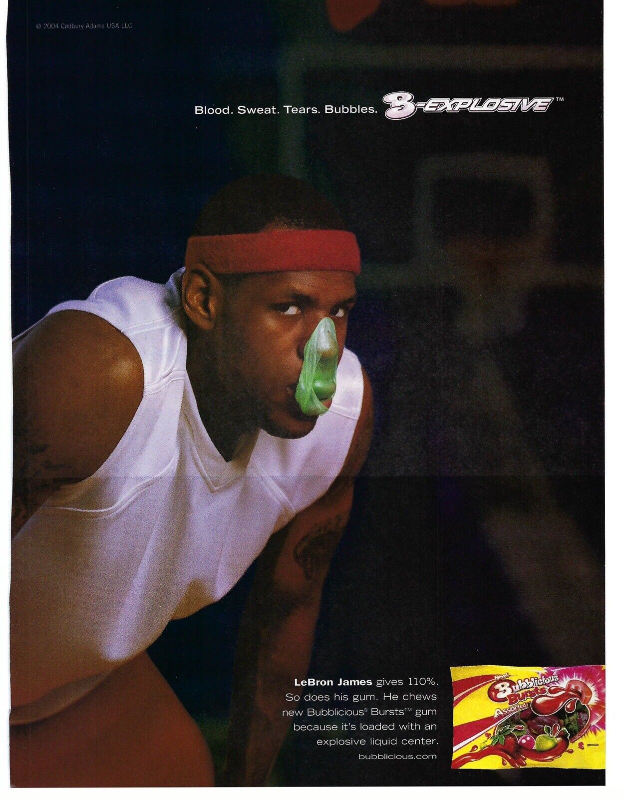 2004 Bubblicious Bursts Gum LeBron James Bubbles NBA Magazine Print Ad/Poster