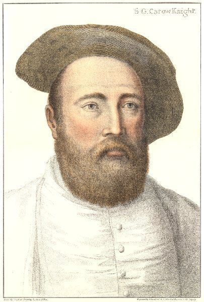 Sir George Carew. Died on Mary Rose. Bartolozzi/Holbein. Henry VIII\'s court 1884