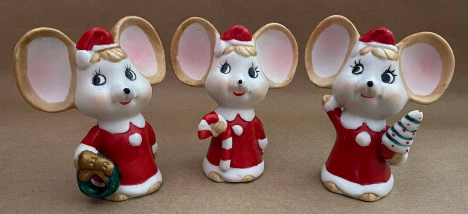 Set Of 3 Vintage Christmas Decorative Mice Figurines Collectible Mouse Figures
