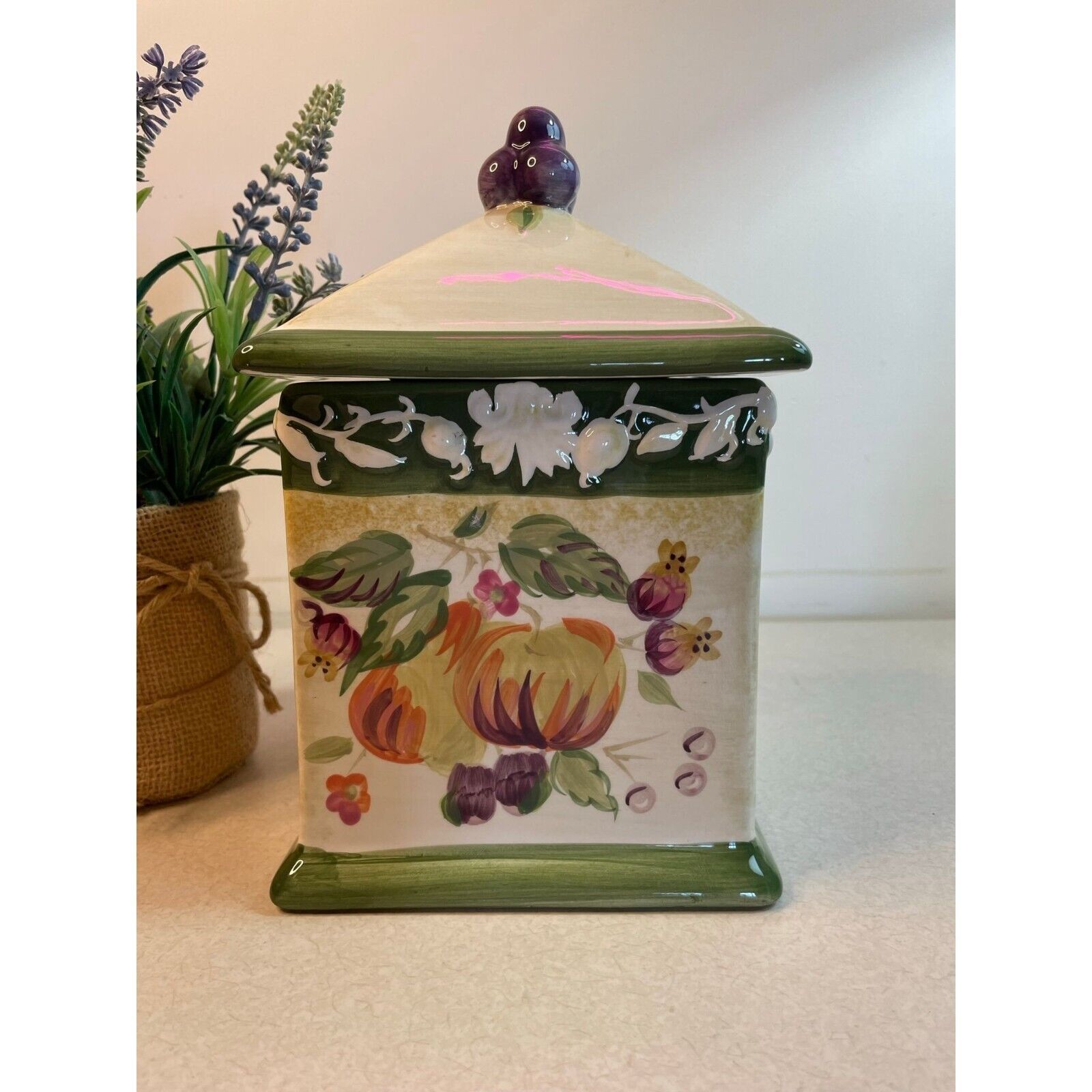 WCL Square Ceramic Canister Cookie Jar Fruit Tuscan Style w/ Lid