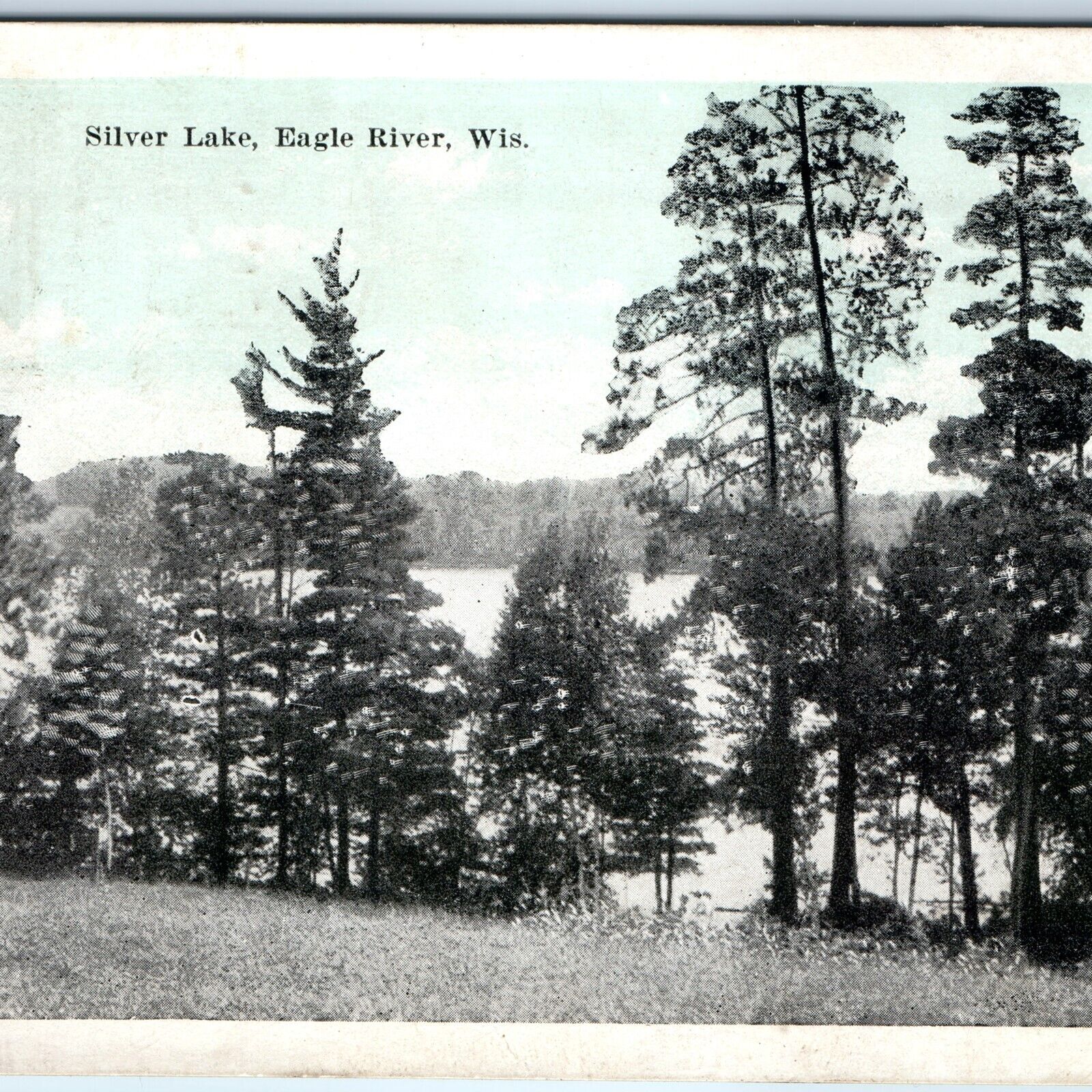 c1920s Eagle River, Wis Silver Lake Trees EC Kropp Litho Photo Postcard WI A170