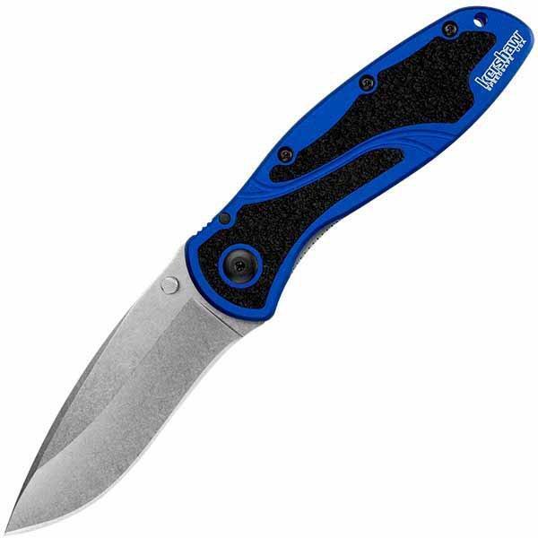 Kershaw K.O. Blur Knife Navy Blue Handle Stonewashed Plain Edge 1670NBSW