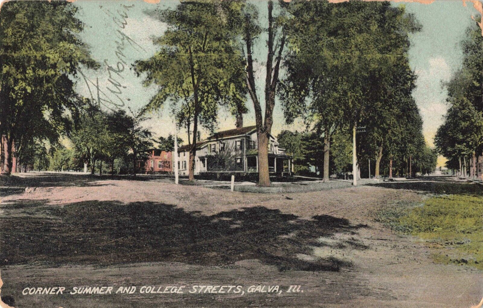 Corner Summer & College Street Galva Illinois IL Houses c1910 Postcard
