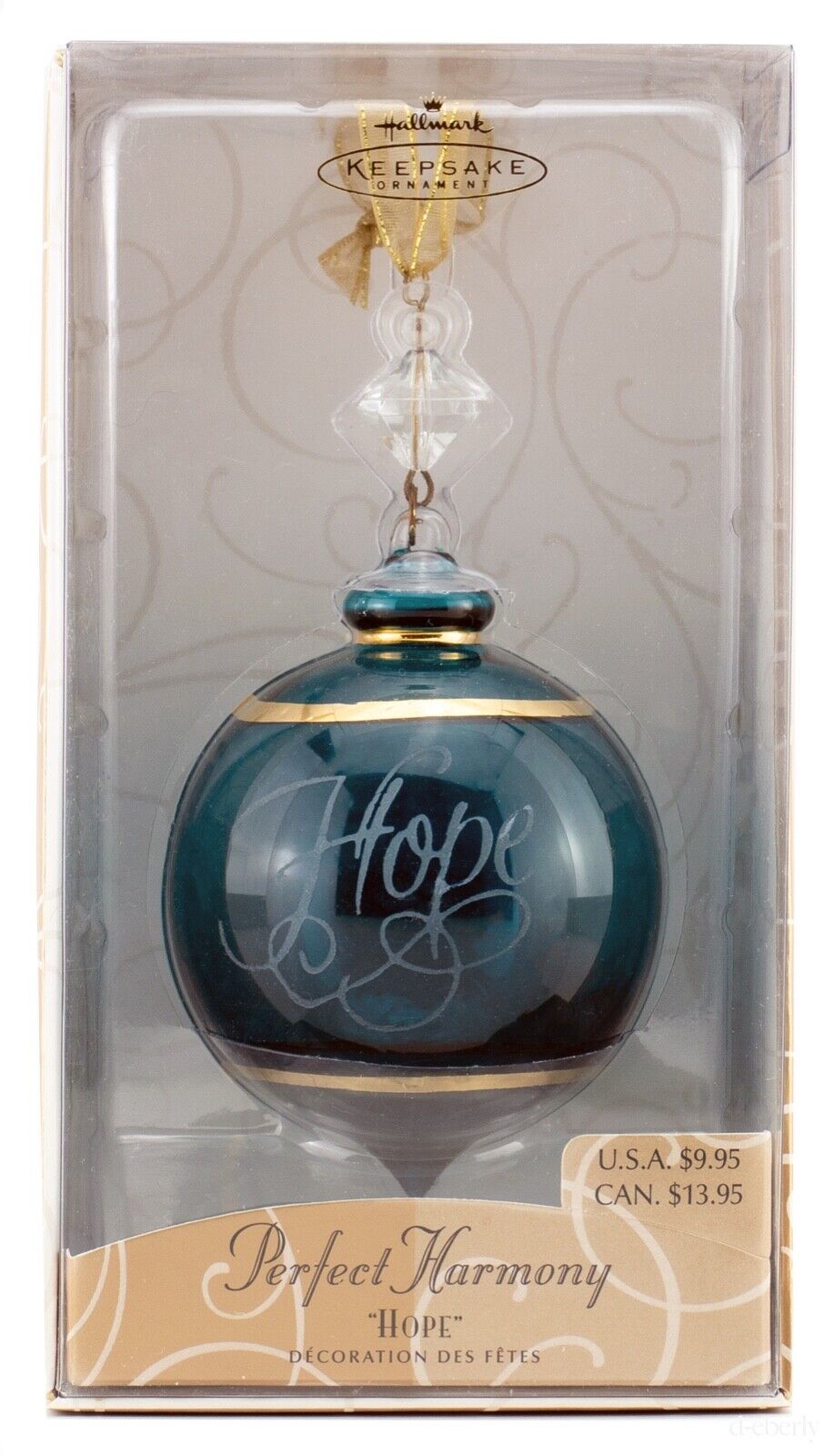 HOPE Perfect Harmony NEW Etched Glass Hallmark 2002 Ornament Hopeful Spirit