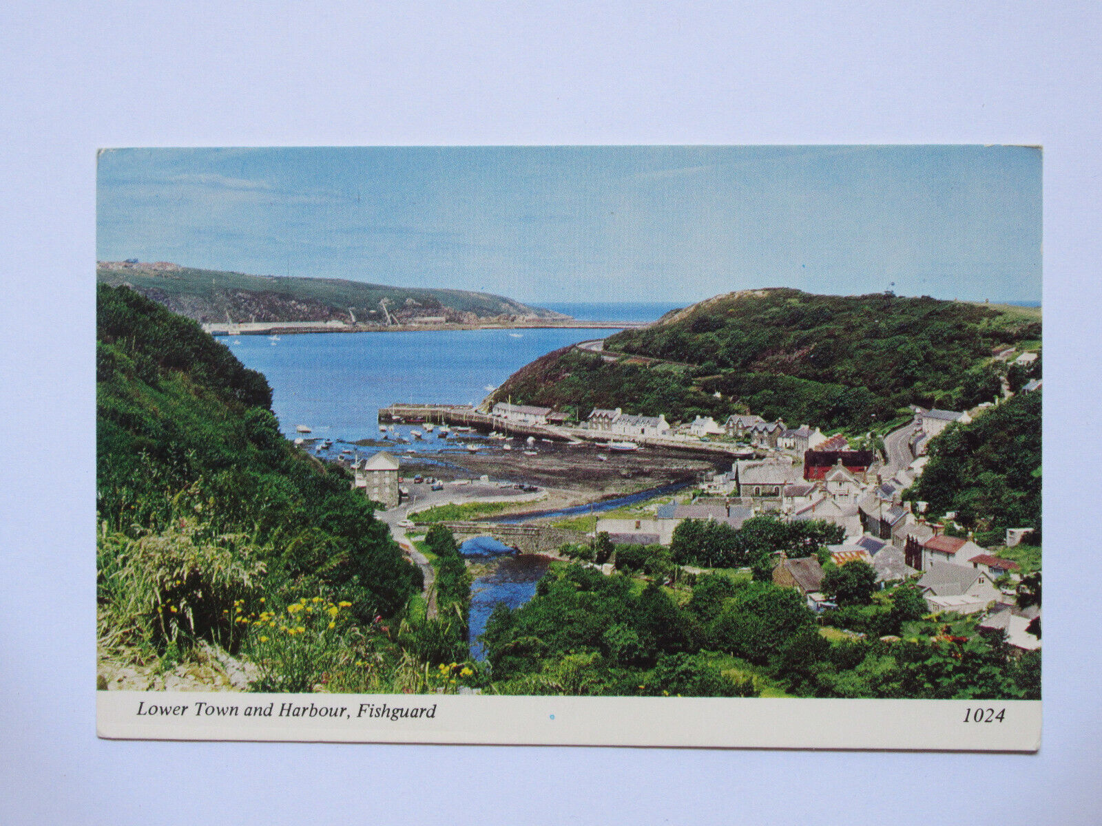 Lower Town & Harbour, Fishguard in Pembrokeshire, Wales Vintage Chrome Postcard