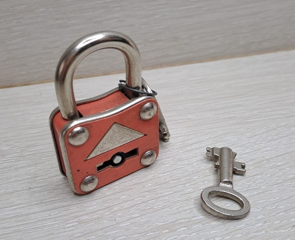 Red Lock Iron Keys Antique Padlock Key Vintage Style Old Locks Made Germany Vtg