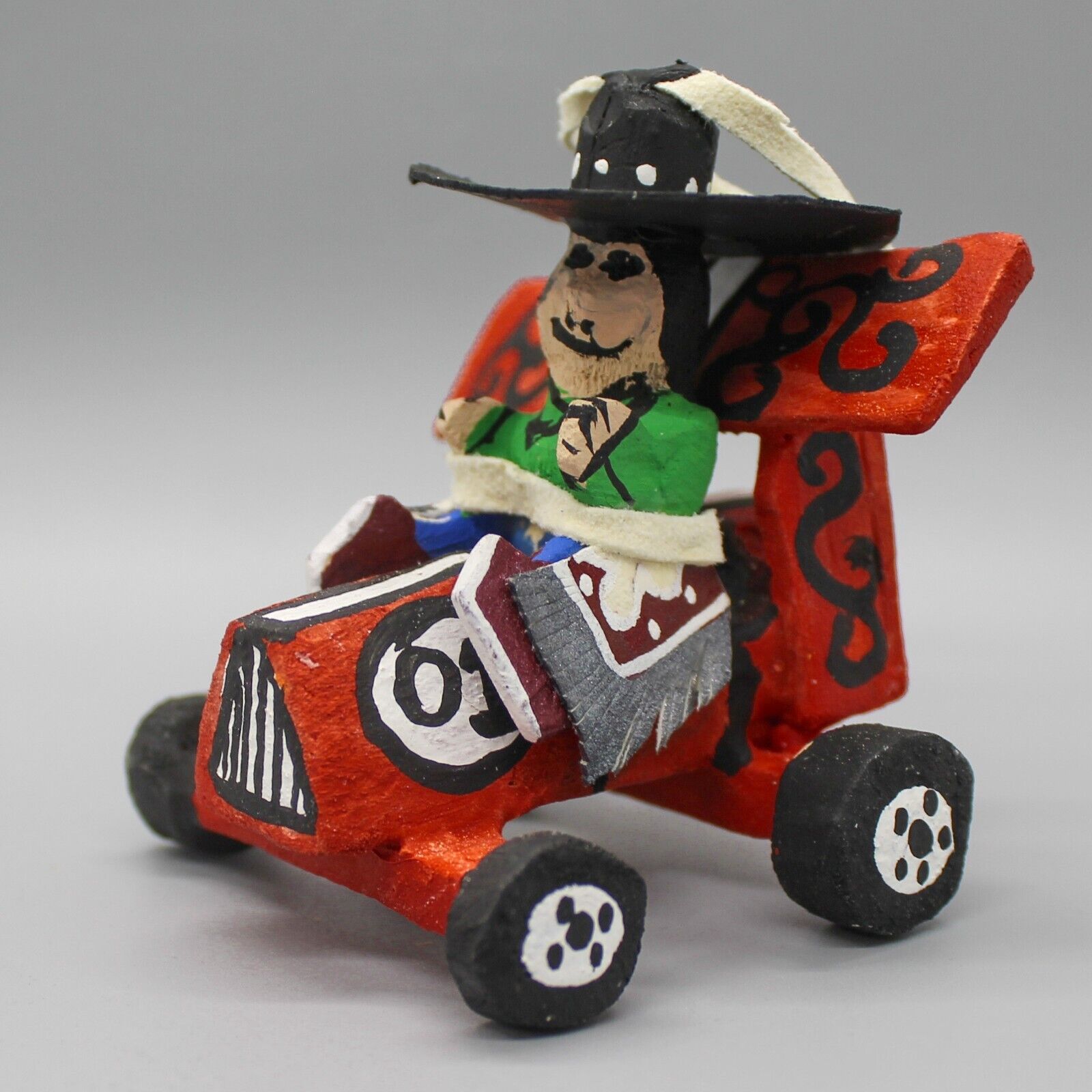 NAVAJO FOLK ART-COWBOY DRIVING RACE CAR ORNAMENT by DELBERT BUCK-NATIVE AMERICAN