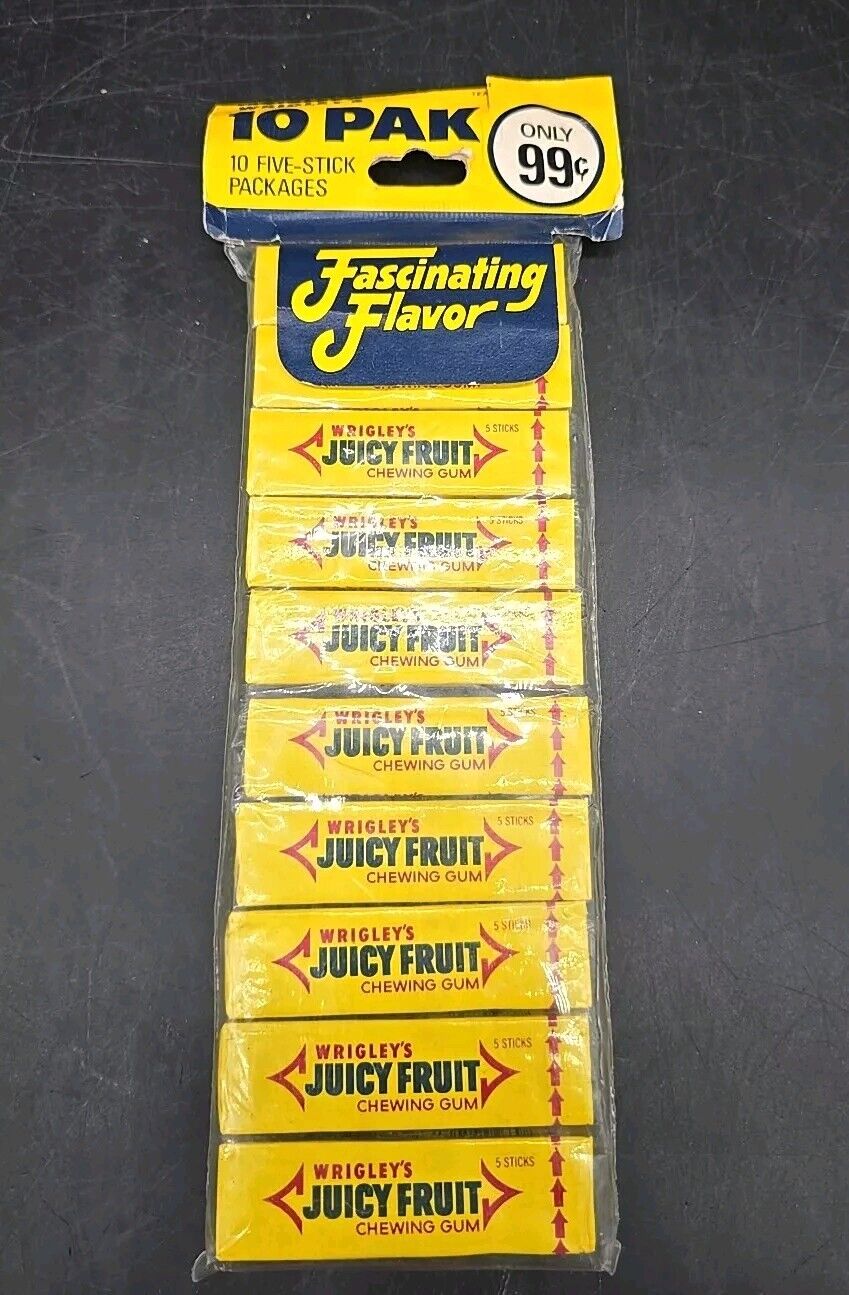 Vintage 10 Pak Of Wrigley’s Juicy Fruit Chewing Gum Unopened RARE 