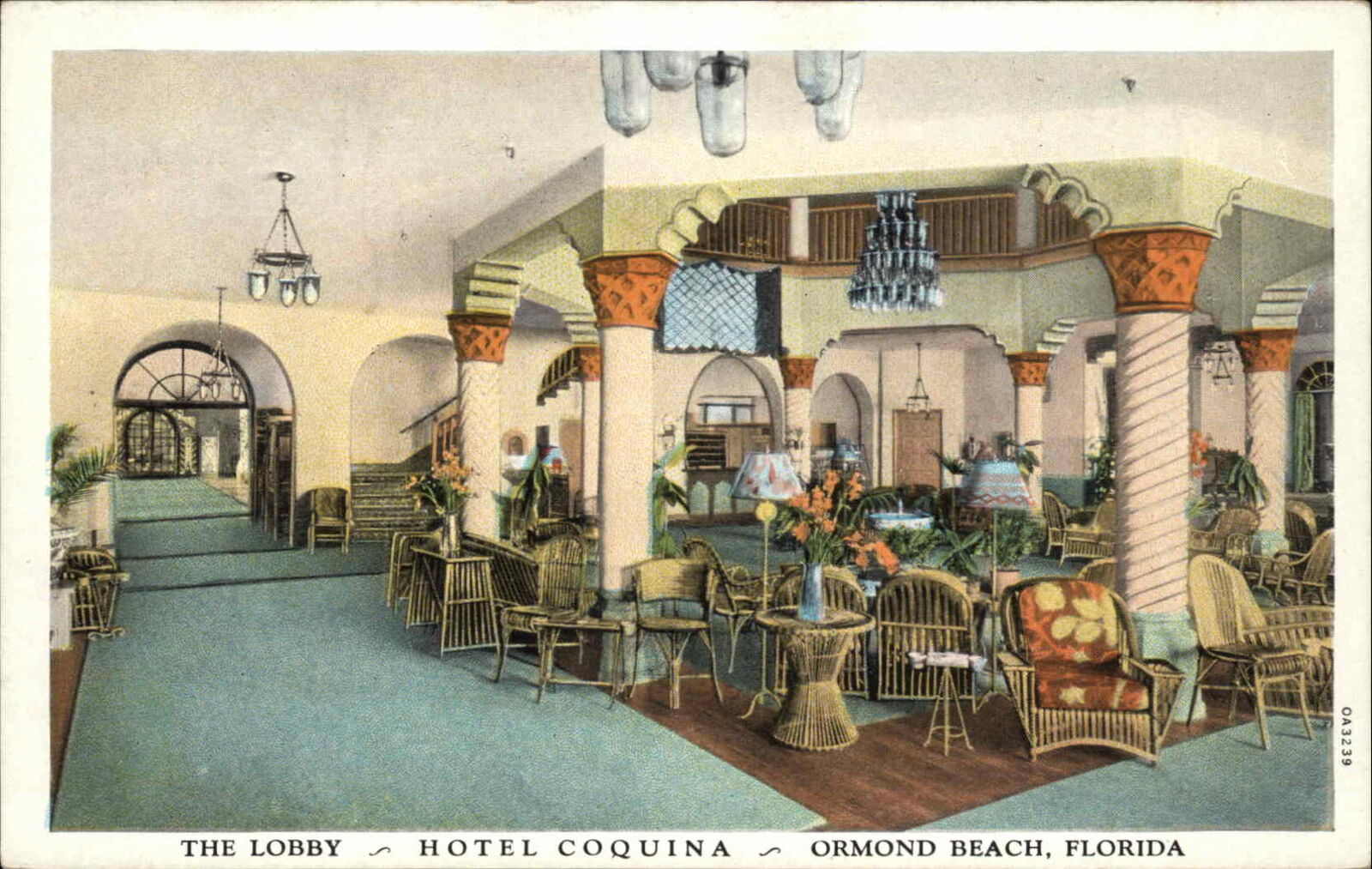 Ormond Beach Florida FL Hotel Coquina The Lobby Vintage Postcard