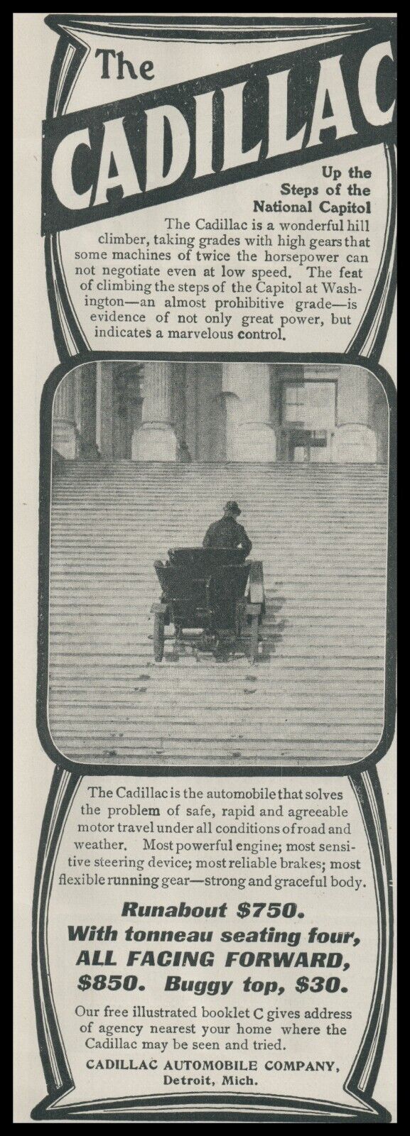 1903 Cadillac Man Driving Car Up Steps Lincoln Memorial Buggy Top Runabout A292