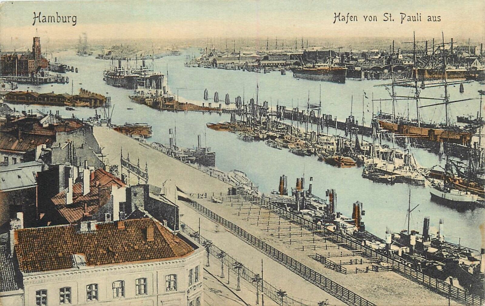 Postcard C-1910 Germany Hamburg ship Harbor hand colored GR24-4170