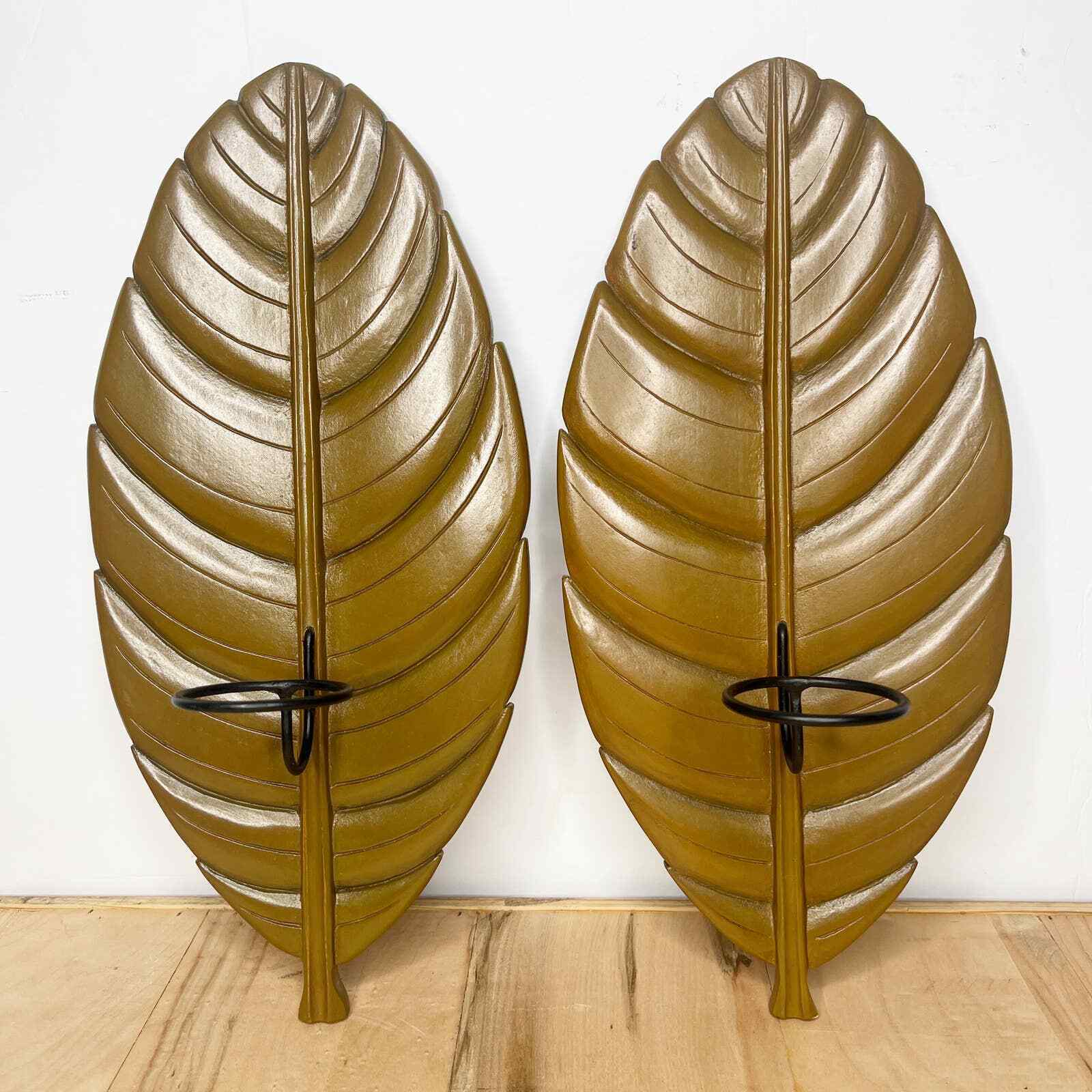 Vintage Retro Banana Leaf Wall Sconces 1960/70s Candle Holders 16” Tall