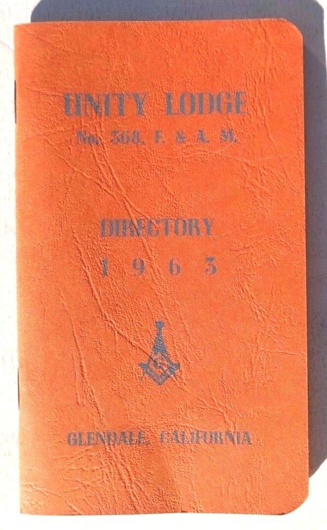 Vintage 1963 UNITY LODGE No. 368, F & A.M. Directory Pock Size Book / Booklet 