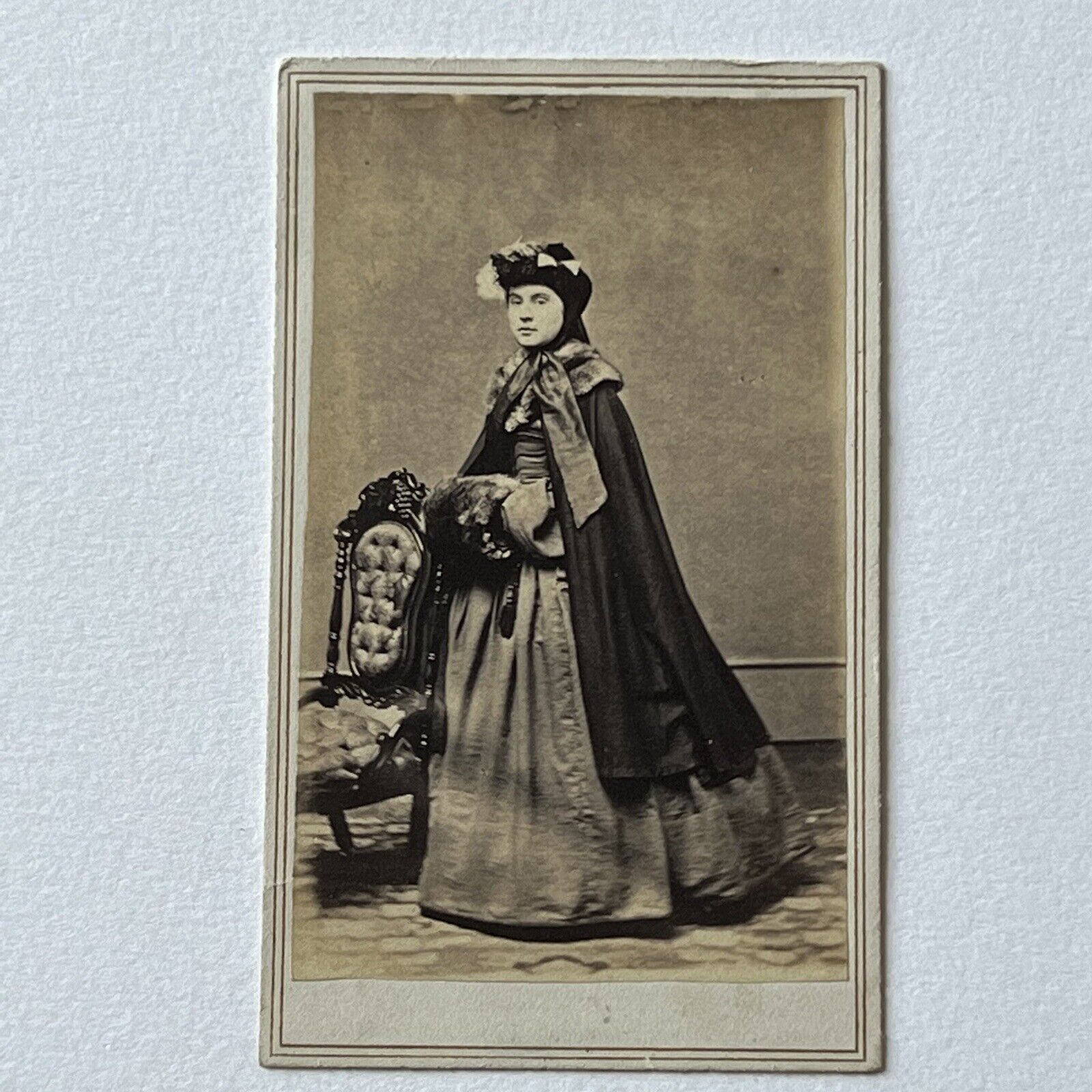 Antique CDV Photograph Beautiful Affluent Young Woman Winter Attire Akron OH