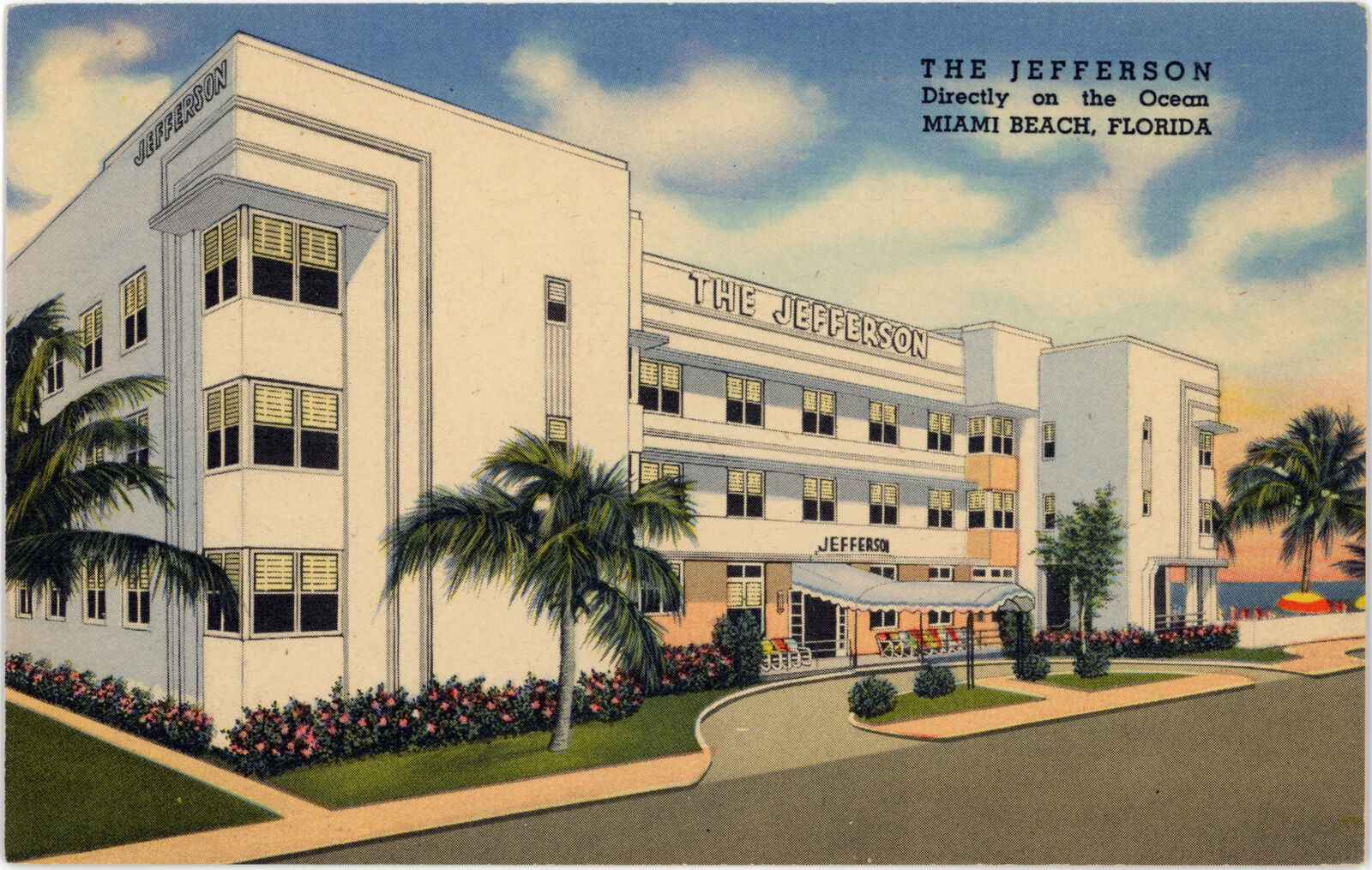 Art Deco Jefferson Hotel Miami Beach FL 1937 VTG Teich Linen Postcard