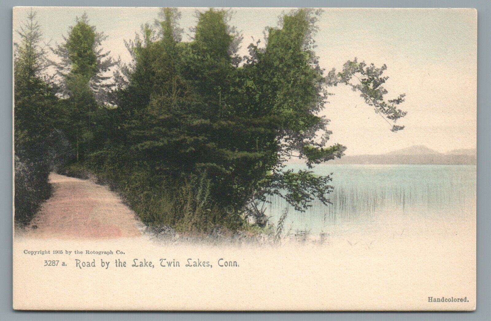 Road by the Lake, Twin Lakes, Conn. CT Hand Colored Vintage Postcard c1905