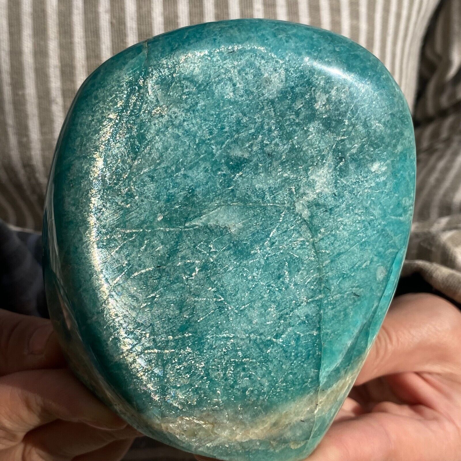 1.9lb A++Large Natural Nice Blue Green Amazonite Starlight Crystal Specimen Heal