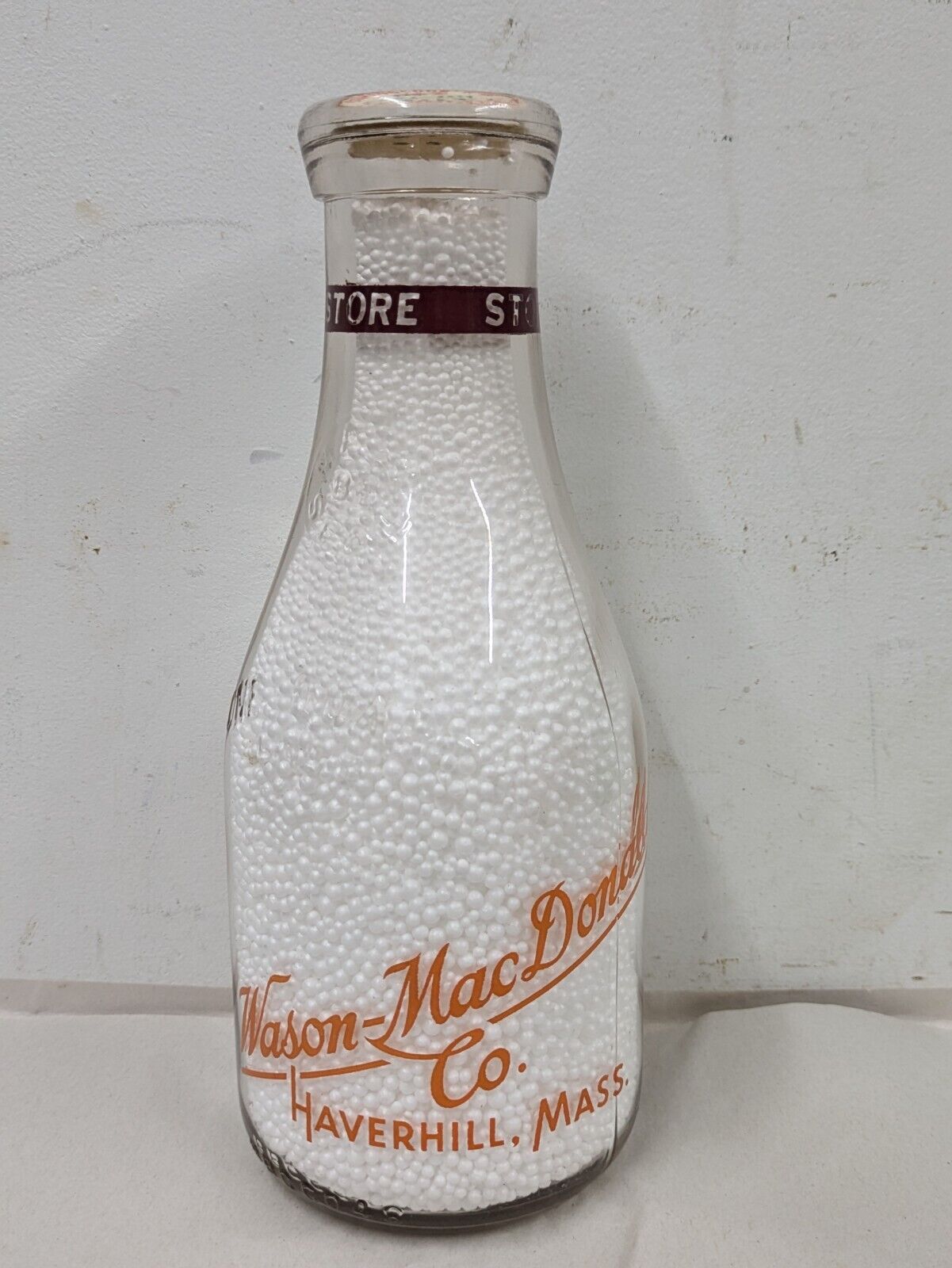 Vintage Wason McDonald TRPQ Quart Store Milk Bottle Haverhill MA Mass
