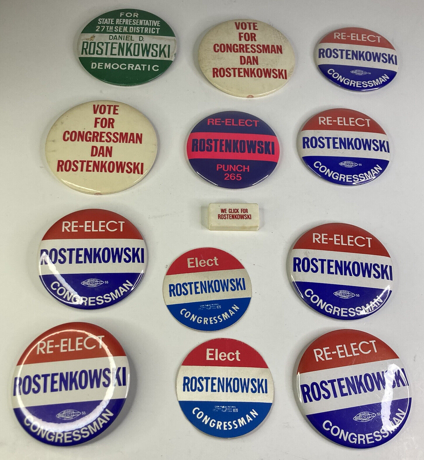 Lot of 12 “Dan Rostenkowski” “Vote For Congressman” Political Campaign Buttons 