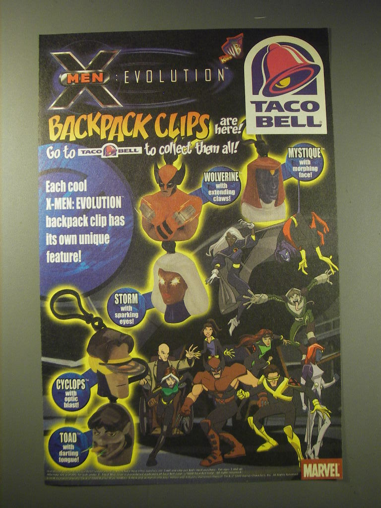 2001 Taco Bell Marvel X-Men Evolution Backpack Clips Advertisement
