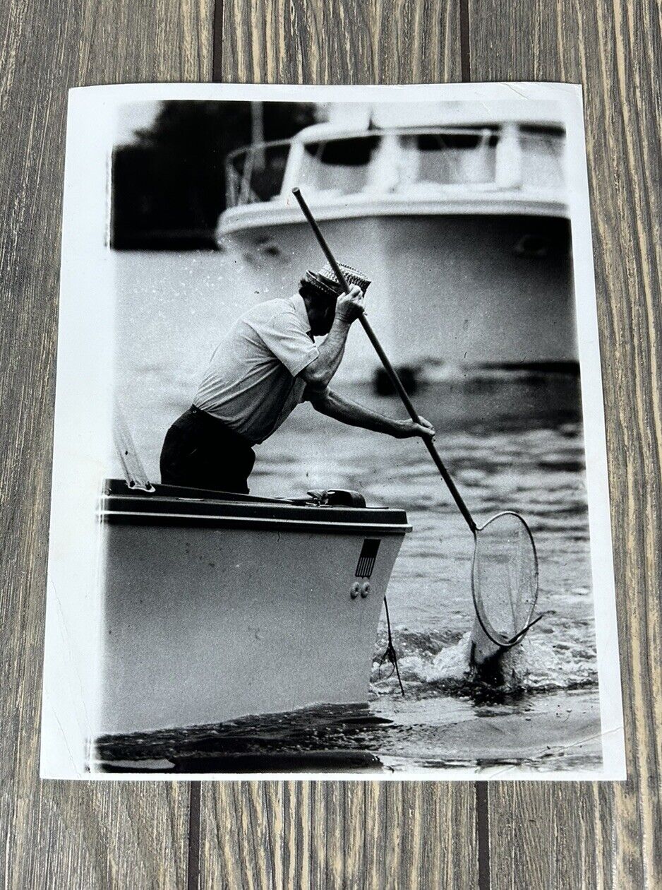 Vintage 1973 Miami River Cleanup Black White Photograph 8.5” x 6.5”