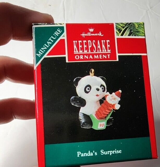 Hallmark vintage Keepsake ornaments 1990s panda surprise miniature