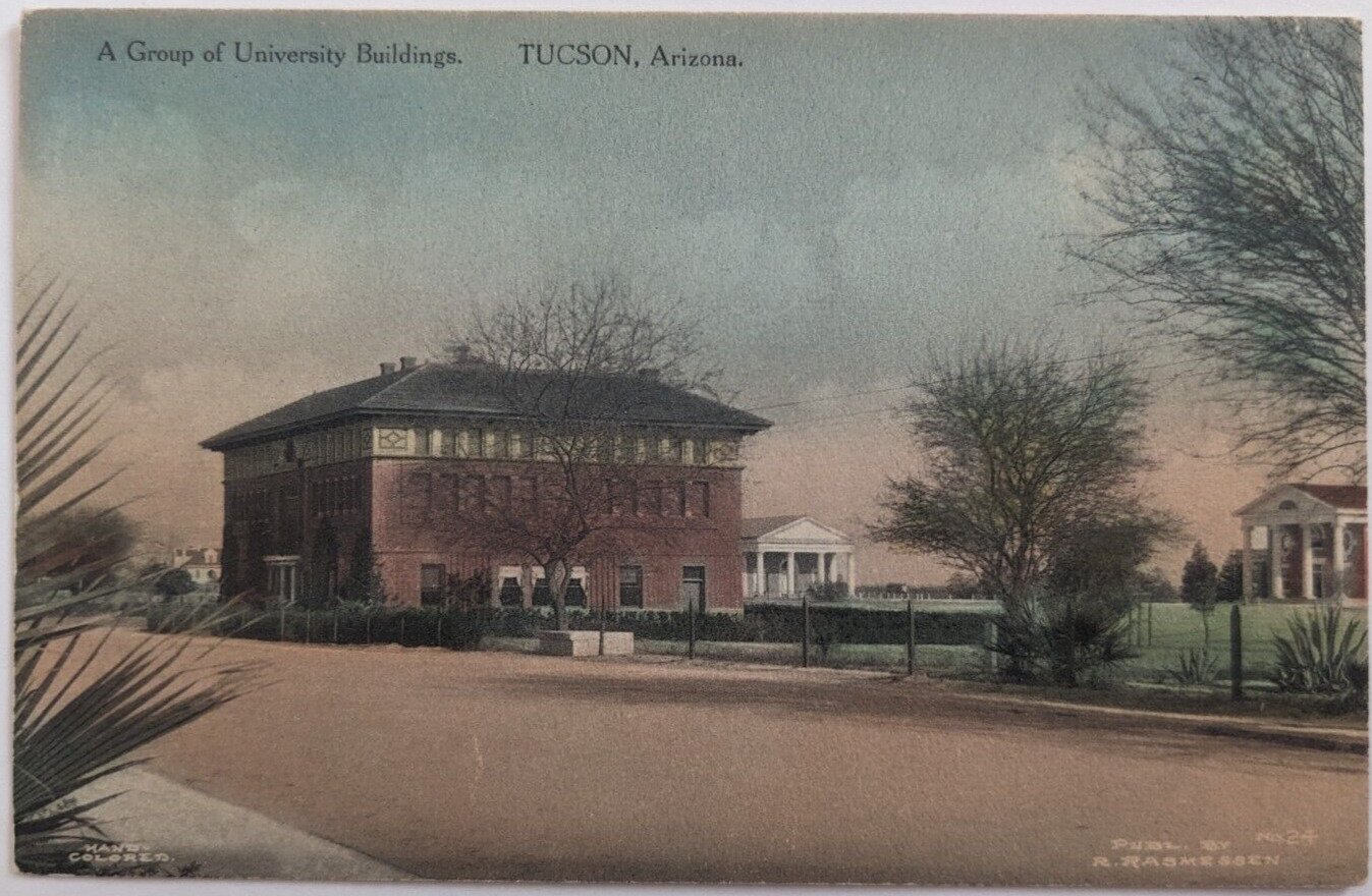 Group of University Buildings Tucson Arizona Hand Colored Albertype Postcard B4