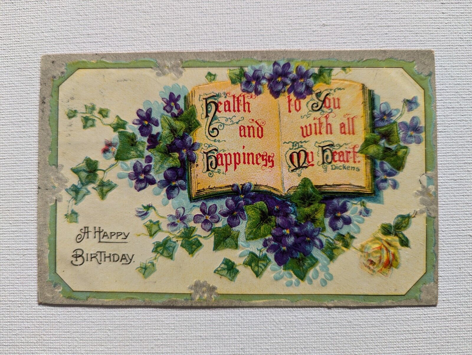 Birthday Greetings 1910 Postcard Health And Happiness To You... Violets, Ivy