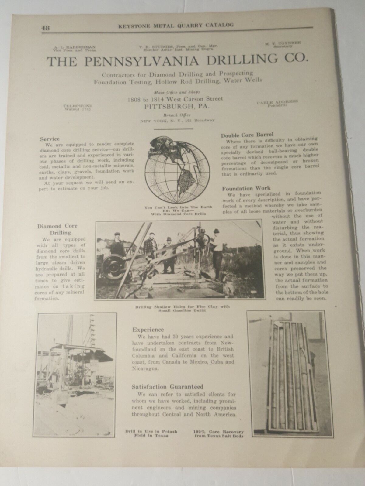 1928 vintage print ad the Pennsylvania Drilling Company Pittsburgh PA core drill