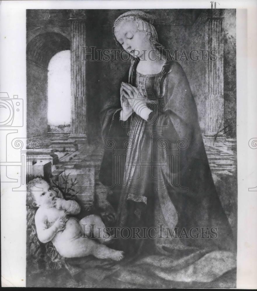 1960 Press Photo Madonna adoring the infant Christ, the work of Leonardo Da Vinc