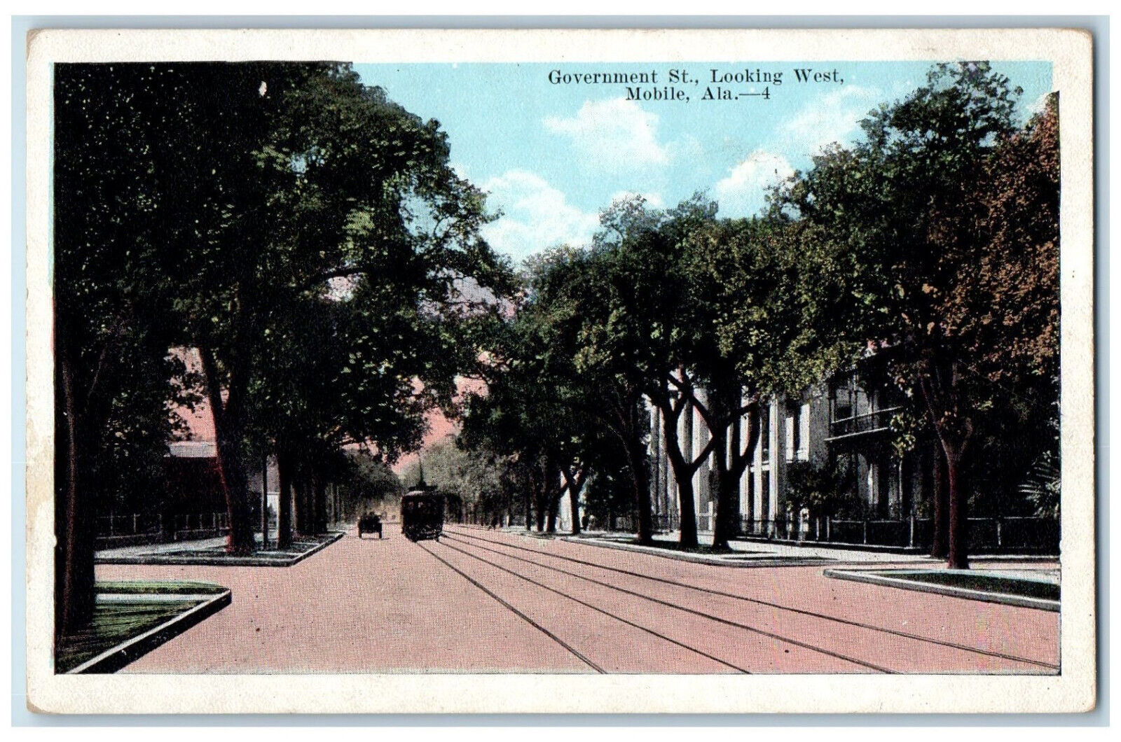 c1920\'s Trolley Car Government Street Looking West Mobile Alabama AL Postcard