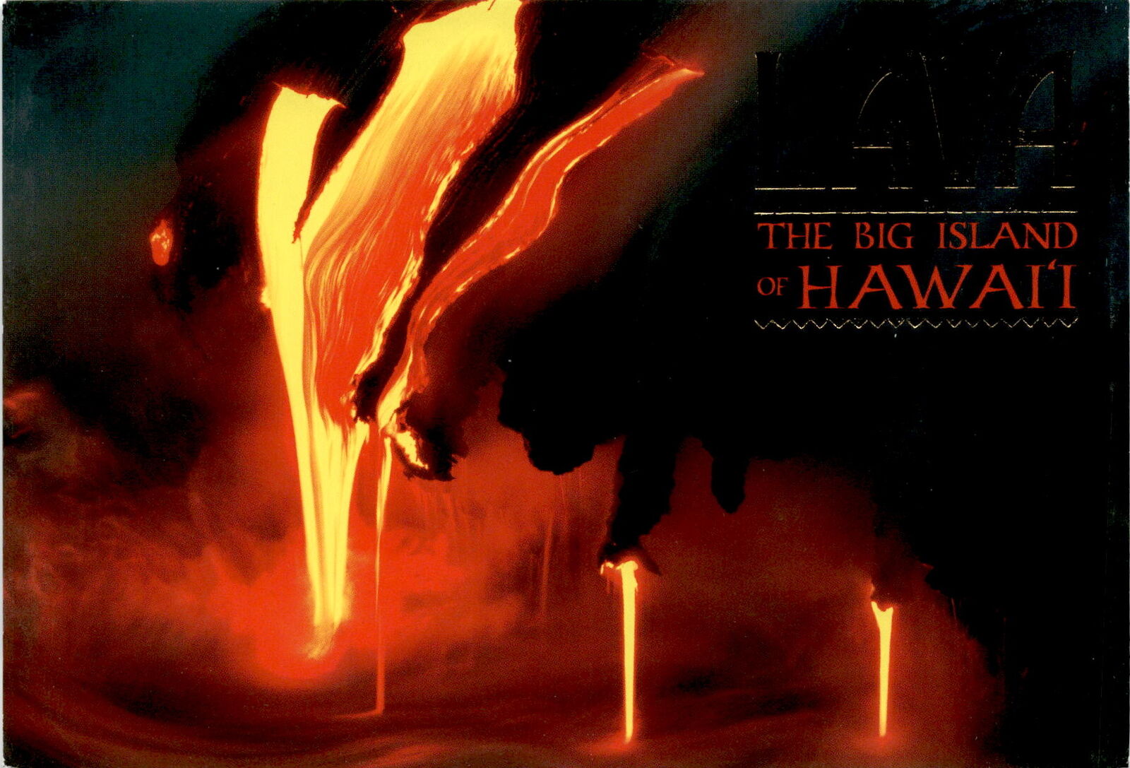 Fiery lava flow meets ocean in Hawai\'i. postcard