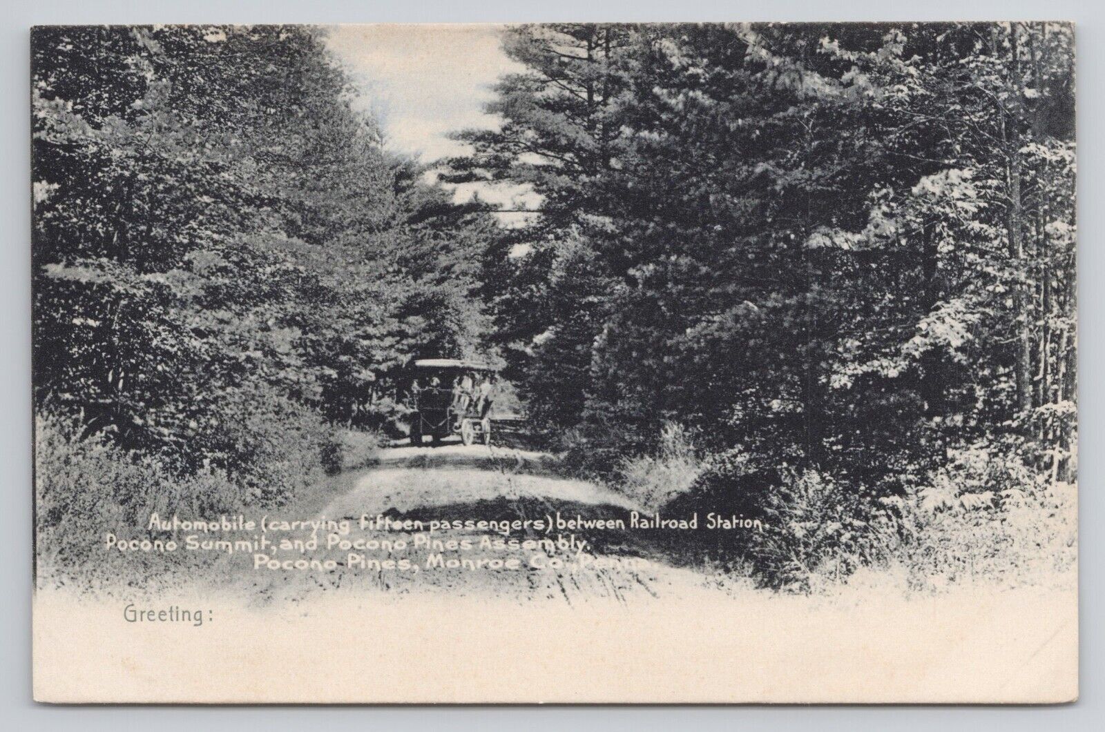Automobile Between Railroad Station Pocono Pines Pennsylvania c1910 Postcard