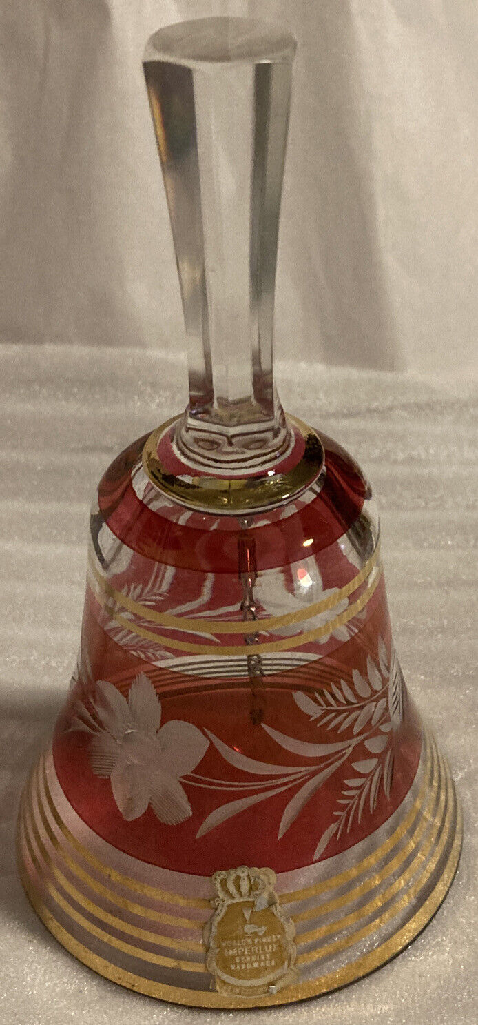 Imperlux~Czechoslovakia~Red/Cranberry And Gold~Flower Etched~Bell~ Beautiful