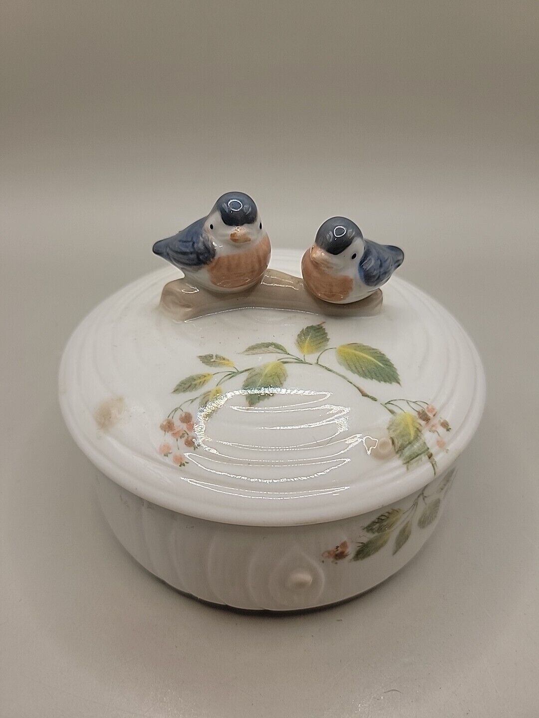 Takahashi Bluebird Trinket Dresser Box Porcelain Made in Japan