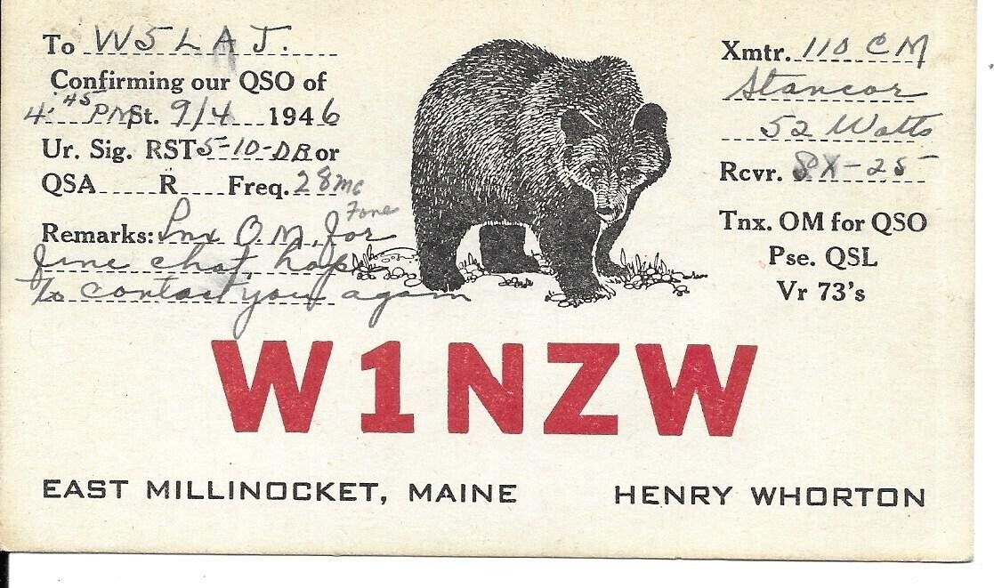 QSL 1946 East Millinocket Maine   radio card