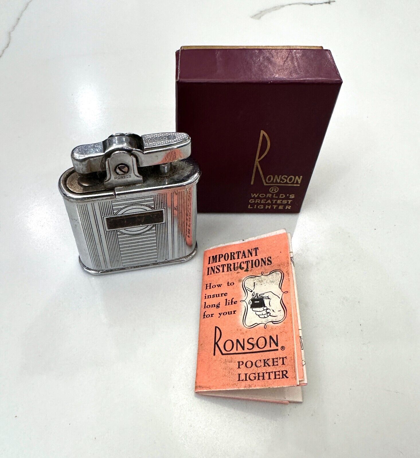 1940s Vintage Ronson Whirlwind Lighter Original Case Rare UNTESTED