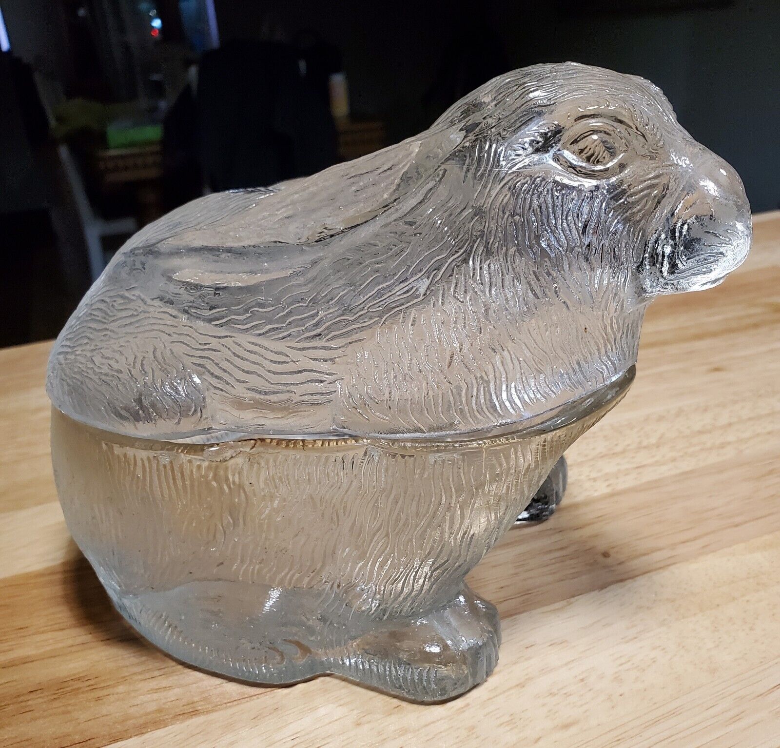 Antique French Vallerysthal Glass Bunny Rabbit covered dish 8 inches long 6 inch