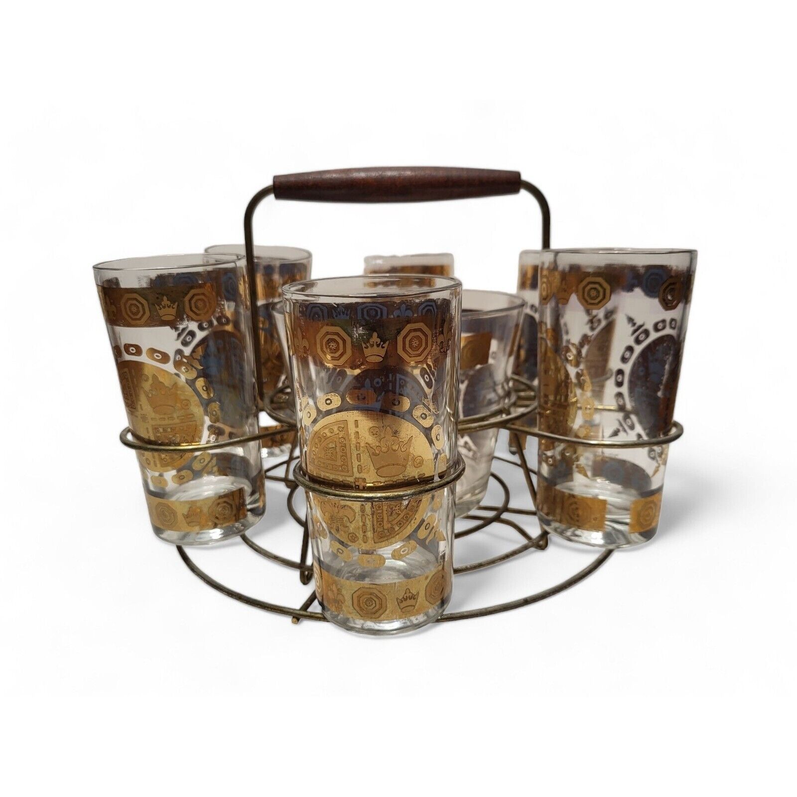 Vtg VITO BARI 22k Gold Cocktail Glasses Ice Bucket Caddy Mid Century Barware 60s