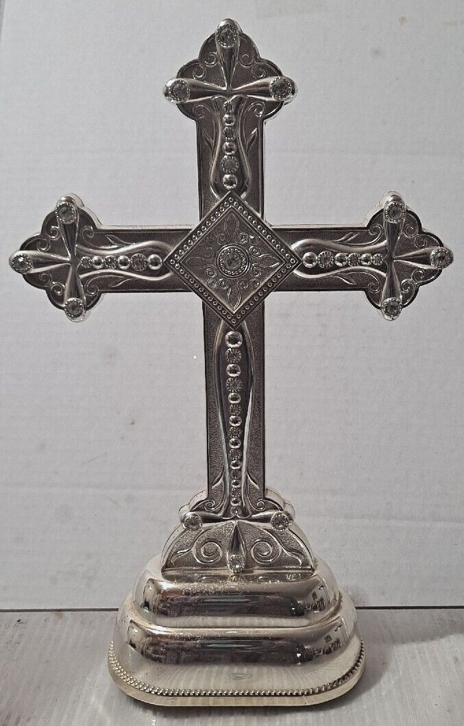 Vintage Royal Limited Heavy Silver Cross with Crystals 11\