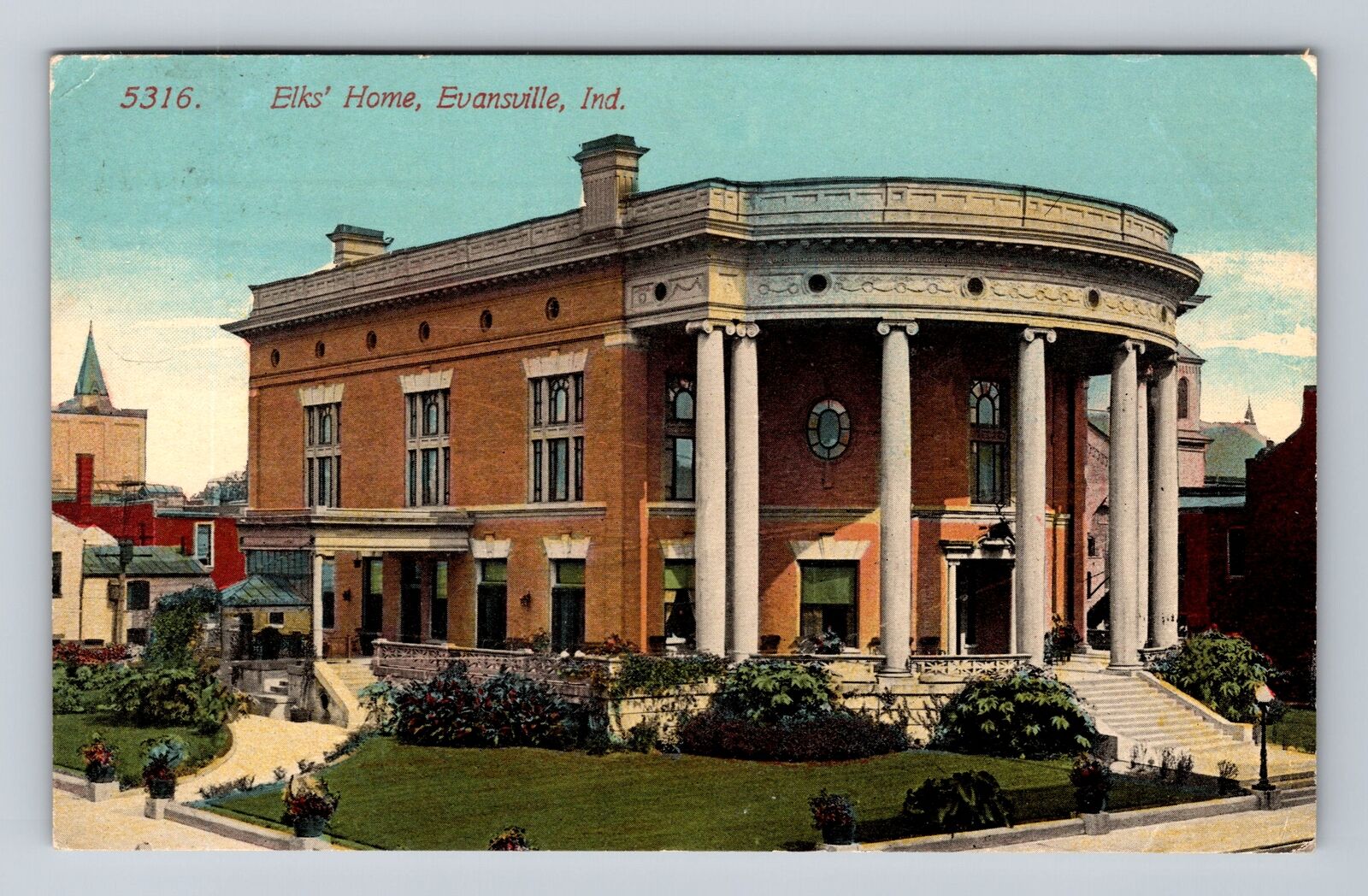 Evansville IN-Indiana, Panoramic View Elks Home, Antique Vintage Postcard