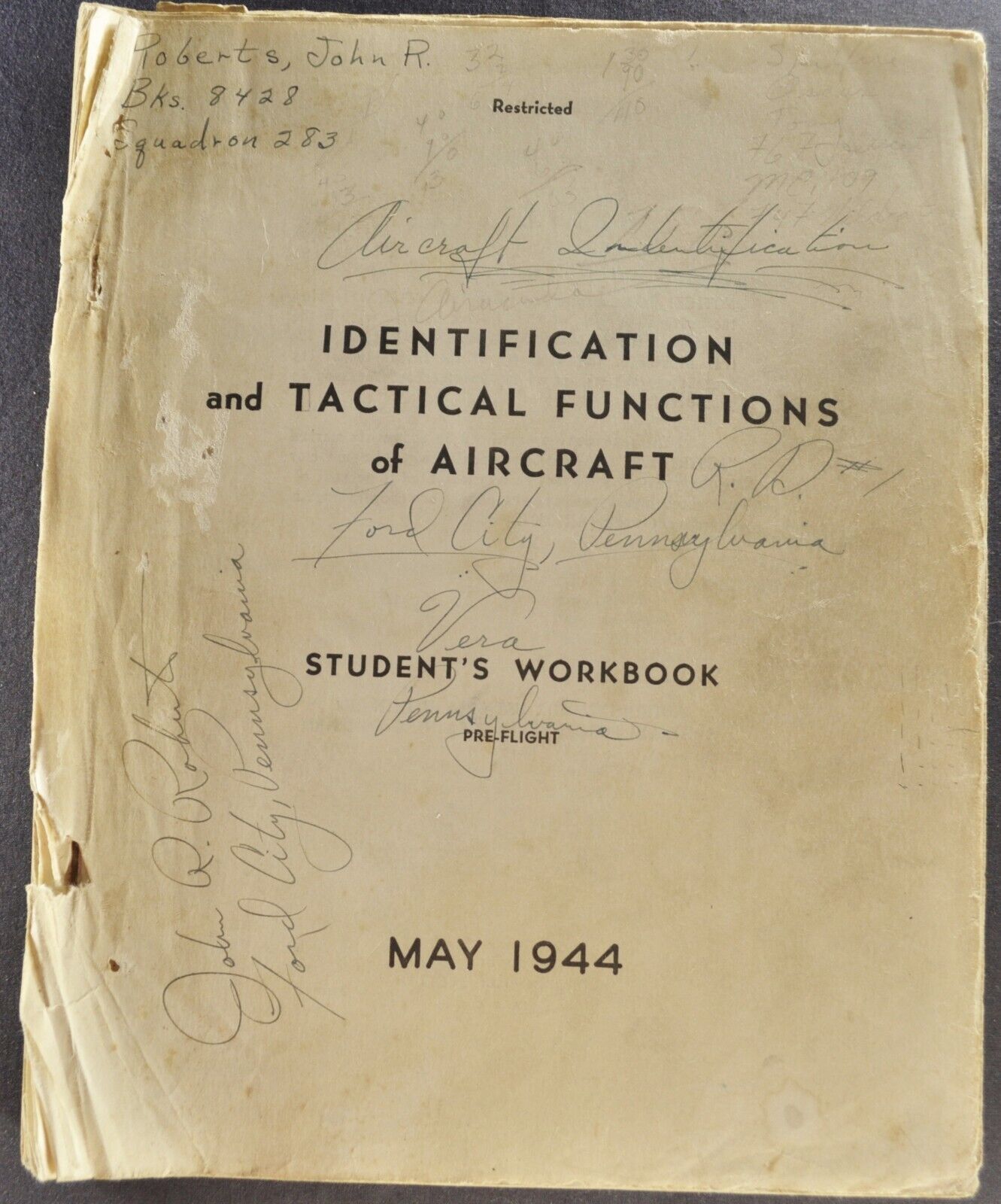 1944 Aircraft Identification Workbook Airplane Military Fighter Bomber Original